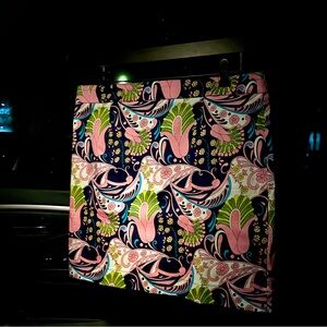 Tracy Negoshian Blue Floral Mini Skirt Size 14 Stretch Pocket Logo Pink Preppy